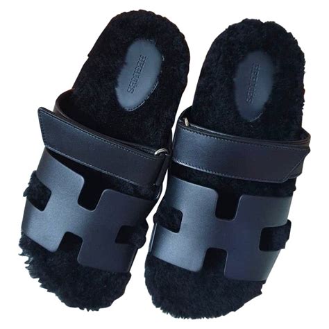 black hermes chypre sandals|Hermes chypre sandal with fur.